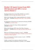 Florida 2-20 Agents License Exam 2023- 2024 Questions and 100% Correct  Answers Rated A+