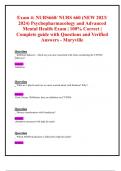 Exam 4: NURS660/ NURS 660 (NEW 2023/ 2024) Psychopharmacology and Advanced  Mental Health Exam | 100% Correct | Complete guide with Questions and Verified Answers - Maryville 