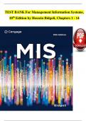 TEST BANK FOR MANAGEMENT INFORMATION SYSTEMS, 10th EDITION BY (HOSSEIN BIDGOLI, 2020) VERIFIED CHAPTERS 1 - 14, COMPLETE NEWEST VERSION