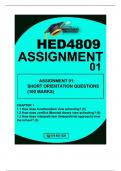 HED4809 ASSIGNMENT 1 2024 SHORT ORIENTATION QUESTIONS
