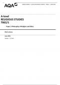 MARK SCHEME – A-LEVEL RELIGIOUS STUDIES – 7062/1 – JUNE 2021 