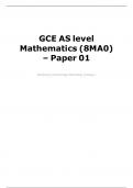 GCE AS level Mathematics (8MA0) – Paper 01 Pure Mathematics