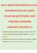 WGU D430 FUNDAMENTALS OF INFORMATION SECURITY EXAM 200 QUESTIONS AND VERIFIED