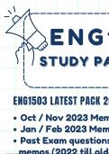 ENG1503 — All you need latest Study / Exam Pack 2024. Includes Latest exam questions & Memos (Best Pack for this module) 