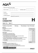ACTUAL QUESTIONS FOR JUNE 2023 GCSE AQA HIGH TRIPLE SCIENCE CHEMISTRY PAPER 2