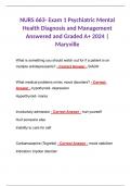 NURS 663- Exam 1 Psychiatric Mental Health Diagnosis and Management Answered and Graded A+ 2024 | Maryville 