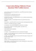 Conservation Biology Midterm 2 Exam Questions With Verified Answers