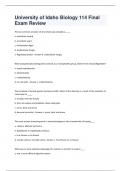 University of Idaho Biology 114 Final Exam Review Questions With 100% Correct Answers!!