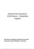 Practise Exam Questions---  GCSE History — Elizabethan England