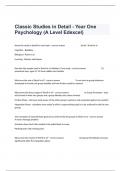 Classic Studies in Detail - Year One Psychology (A Level Edexcel) Comprehensive Exam With Questions And Answers.