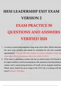 HESI LEADERSHIP EXIT EXAM VERSION 2 50 QUESTIONS AND ANSWERS 2024.