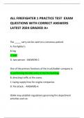  ALL FIREFIGHTER 1 PRACTICE TEST  EXAM QUESTIONS WITH CORRECT ANSWERS LATEST 2024 GRADED A+