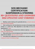 SOS MECHANIC CERTIFICATION- SUSPENSION & STEERING 80+ QUESTIONS AND ANSWERS 2024