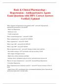 Basic & Clinical Pharmacology - Hypertension - Antihypertensive Agents Exam Questions with 100% Correct Answers Verified | Updated