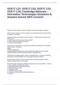 OCR IT LO1, OCR IT LO2, OCR IT LO3, OCR IT LO4, Cambridge Nationals - Information Technologies Questions & Answers Solved 100% Correct!!
