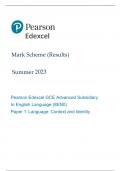 Pearson Edexcel GCE English Language Advanced subsidiary Paper 1(8EN0/01:Language: Context and Identity)June 2023 MARK SCHEME