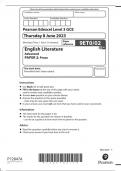 Pearson Edexcel GCE English Literature Advanced paper 2(9ET0/02:Prose)QUESTION PAPER for June 2023