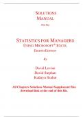 Solutions Manual for Statistics for Managers Using Microsoft Excel 8th Edition By David Levine, David Stephan, Kathryn Szabat (All Chapters, 100% Original Verified, A+ Grade)