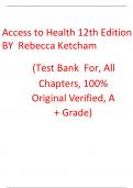 Test Bank For Access to Health 12th Edition  Rebecca Ketcham