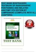 TEST BANK BONTRAGERS TEXTBOOK OF RADIOGRAPHIC POSITIONING AND RELATED ANATOMY 9TH EDITION BY LAMPIGNANO (COMPLETE WITH ALL CHAPTERS)