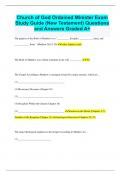 Church of God Ordained Minister Exam Study Guide (New Testament) Questions  and Answers Graded A+