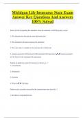 Michigan Life Insurance State Exam  Answer Key Questions And Answers  100% Solved