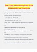 Real Estate U Final Exam Study Guide 2024 Questions and Answers