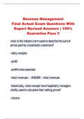 Revenue Management  Final Actual Exam Questions With  Expert Revised Answers | 100%  Guarantee Pass !!