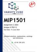 MIP1501 Assignment 2 (DETAILED ANSWERS) 2024 - DISTINCTION GUARANTEED 
