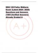 NSG 120 Patho Midterm Exam (Latest 2024 / 2025) Questions and Answers (100%Verified Answers) Already Graded A