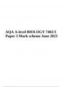 AQA A level BIOLOGY 7402/3 Paper 3 Mark scheme June 2023.