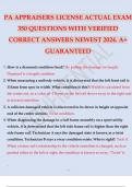 PA APPRAISERS LICENSE ACTUAL EXAM 350 QUESTIONS WITH VERIFIED CORRECT ANSWERS NEWEST 2024. A+ GUARANTEED