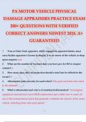 PA MOTOR VEHICLE PHYSICAL DAMAGE APPRAISERS PRACTICE EXAM 200+ QUESTIONS WITH VERIFIED CORRECT ANSWERS NEWEST 2024. A+ GUARANTEED