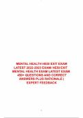 HESI MENTAL HEATH EXIT EXAM REVIEWED IN 2024 ONWARDS LATEST EXAM STUDY GUIDE NEWEST FROM ACTUAL EXAM WITH QUESTIONS AND CORRECT DETAILED ANSWERS VERIFIED GRADED A+