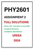 PHY2601 Assignment 2 COMPLETE SOLUTIONS UNISA 2024 CLASSICAL MECHANICS