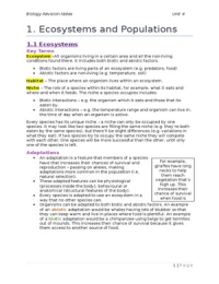 A2 Biology - Unit 4 Exam Notes/Book Summary (AQA)