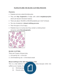 Platelets and the blood clotting process