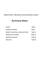 summary notes for Higher Physics: Mechanics and the properties of matter
