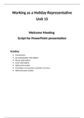 Welcome Meeting - Script for presentation - Working as a Holiday Representative - Unit 15