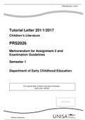 PRS2026 Children's Literature Semester 1 Assignment 2 Tutorial Feedback 2017