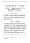 The Relationship between Satisfactory Quality and Fitness for Purpose in UK Commercial Law - FIRST CLASS (70)