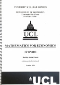 ECON0010/ECON0006 (Mathematics for Economics) Term 1 Summary - UCL Economics BSc (ISBN: 9781784991487 )