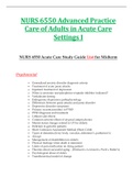 NURS6550 / NURS 6550 Study Guide List for Midterm (Latest): Advanced Practice Care of Adults in Acute Care Settings I - Walden