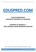 EC226 Econometrics: Summary of Handout 1 (Two Variable Linear Regression Analysis)