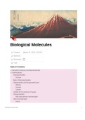 A Level Biology Notes on Biological Molecules