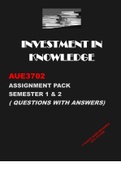 AUE3702 ASSIGNMENT PACK SEMESTER 1 $ 2 ( QUESTIONS WITH VERIFIED ANSWERS) UPDATED 2020