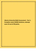 Liberty University Math Assessment - Part 1. Complete Latest (2020) Solutions; attempt score 23 out of 30 points.