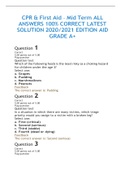 CPR & First Aid – Mid Term ALL ANSWERS 100% CORRECT LATEST SOLUTION 2020/2021 EDITION AID GRADE A+