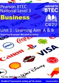 2022 BTEC Business Level 3 -  DISTINCTION* Unit 1 Learning aim A & B Microsoft & Oxfam