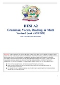HESI A2 Version 2 - Grammar, Vocab, Reading, Math Study Guide